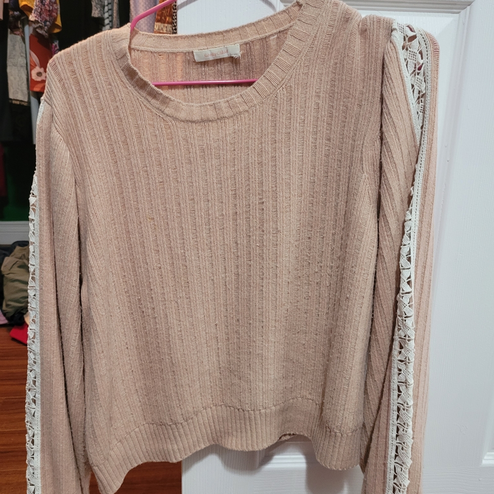 See By Chloe Beige Sweater with Lace Sleeves